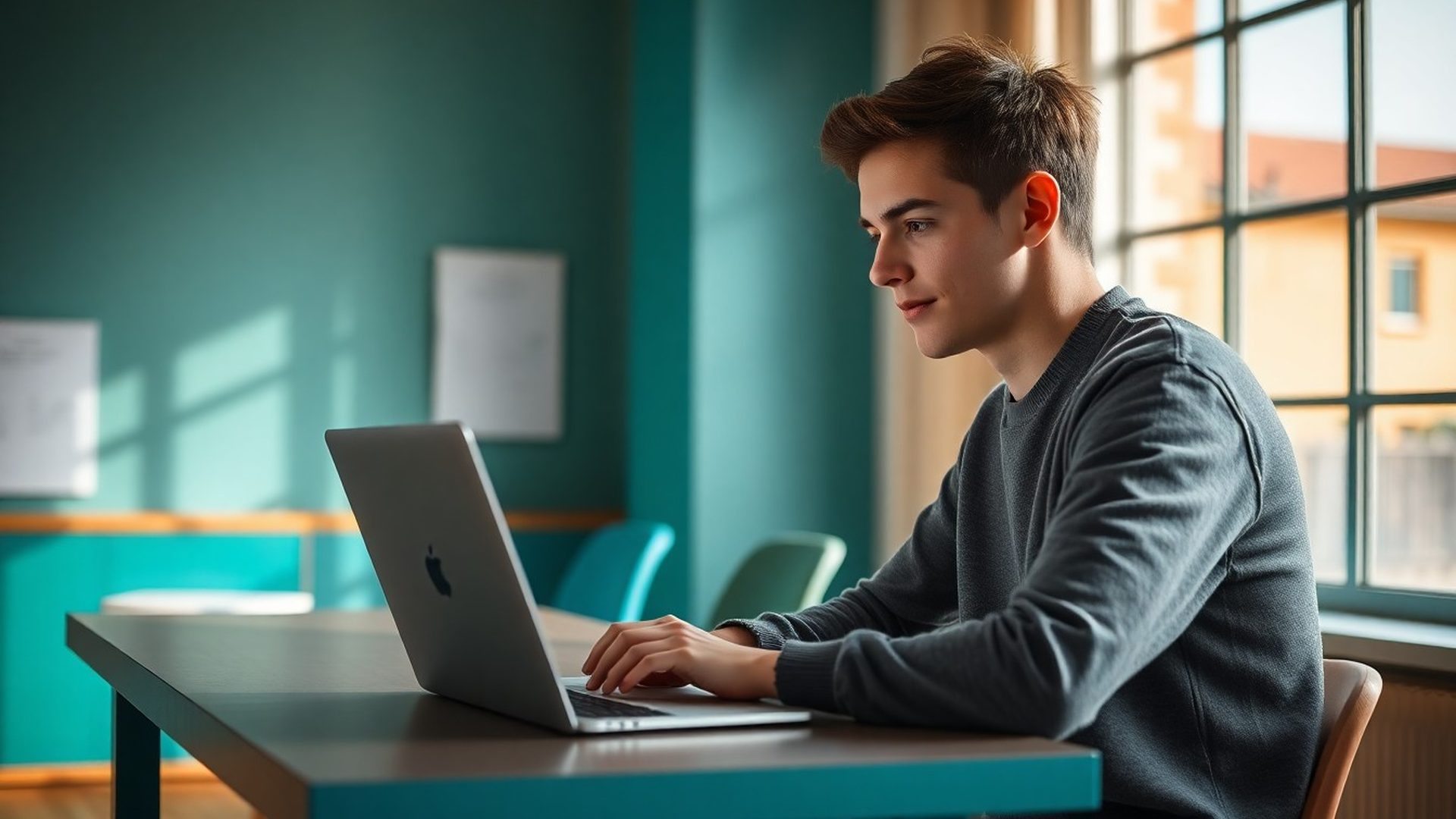 Studentica za teal-modernim radnim stolom u Osijeku