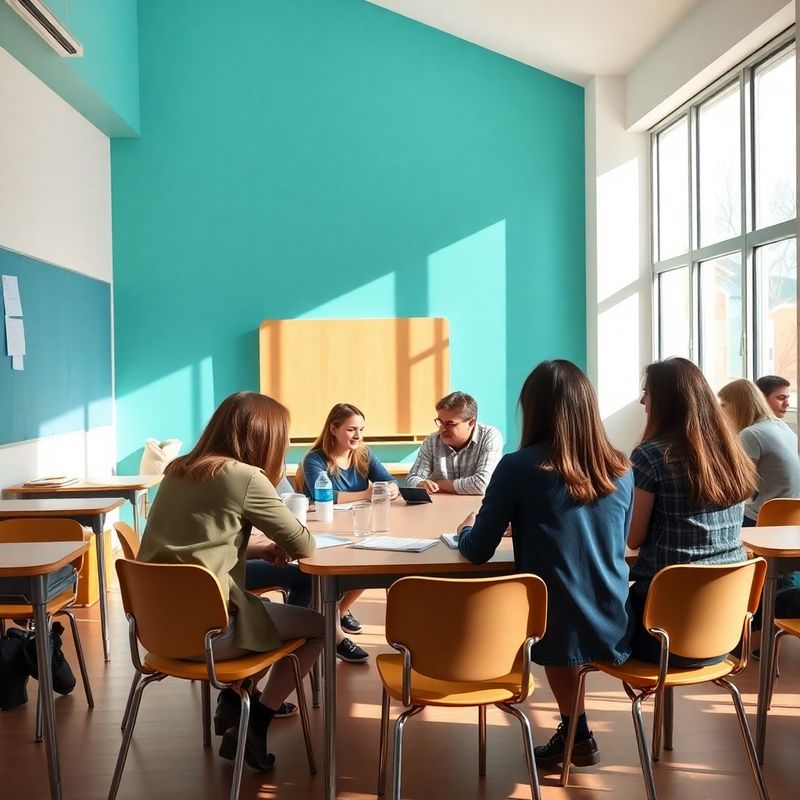 Svijetla moderna učionica s teal akcentnim zidom u Osijeku